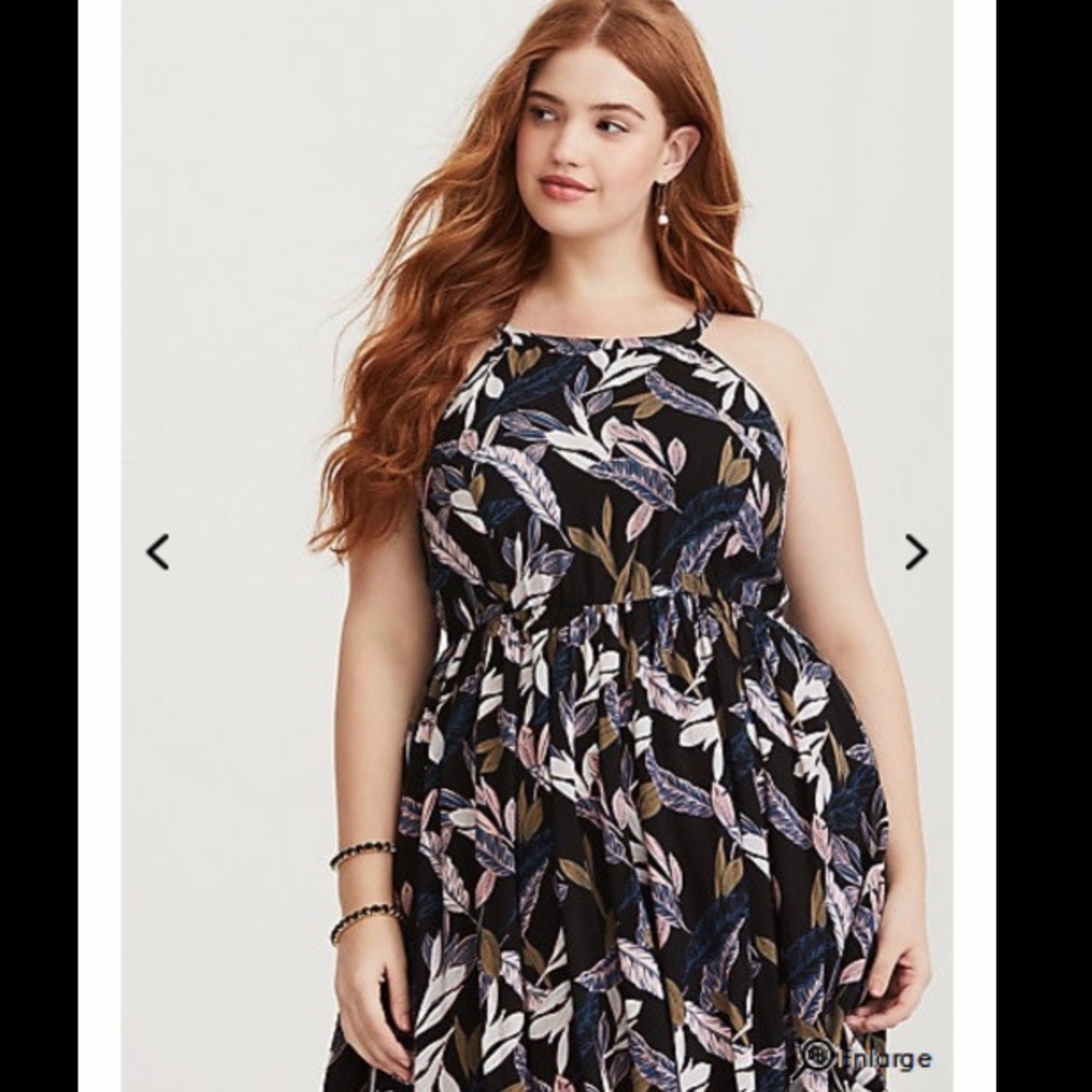 Black Palm Leaf High Low Torrid Dress
